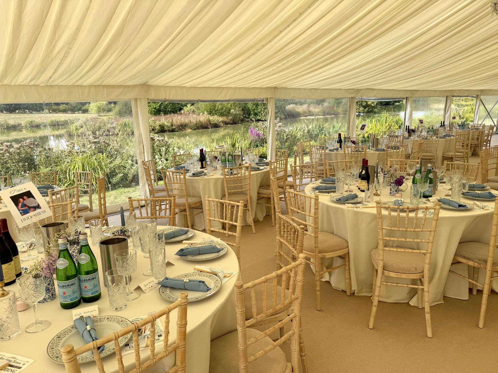 Round Dining Tables with Limewash Chiavari Chairs